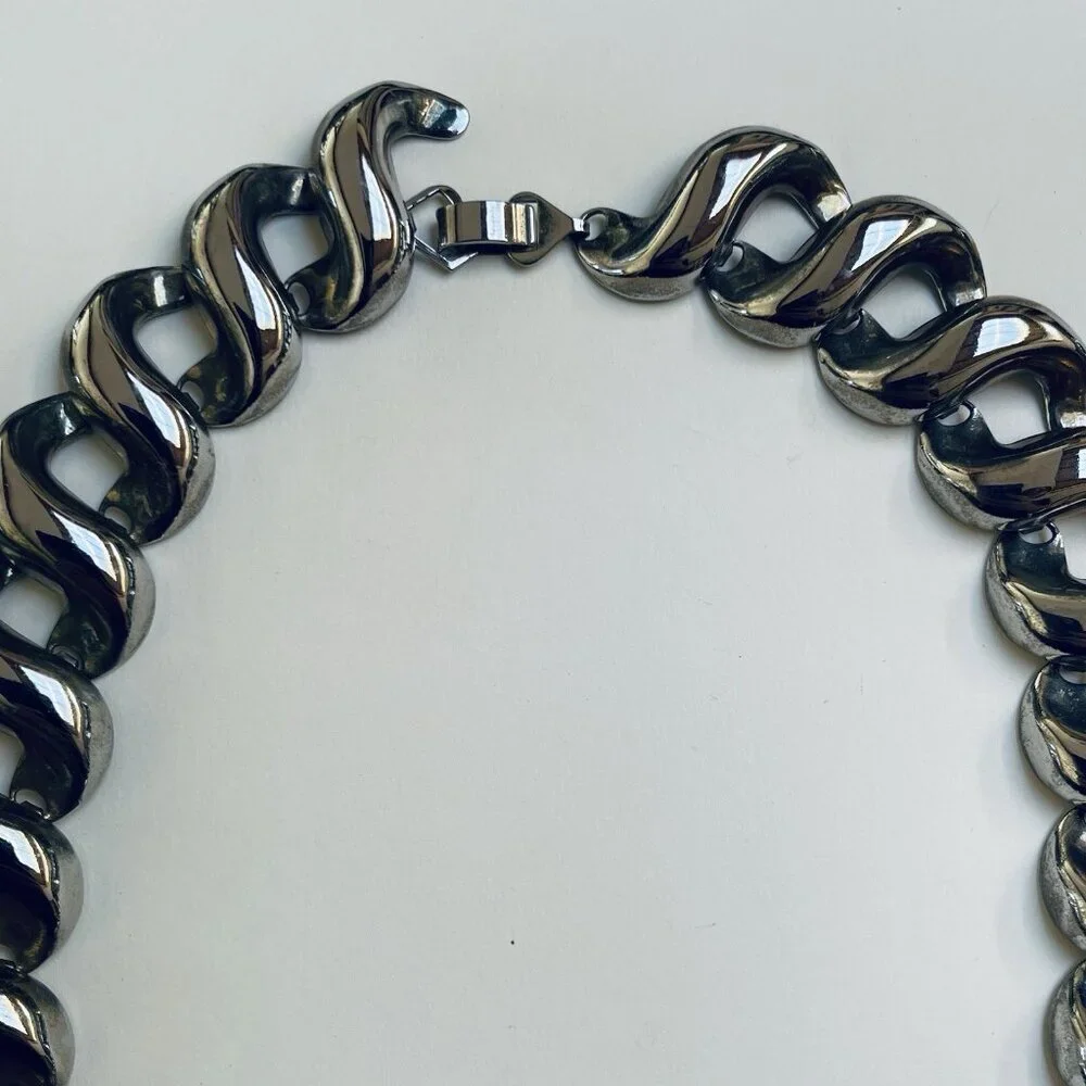 Vintage Brutalist Necklace Chain Necklace Choker Jewelry Modernist Silver Tone